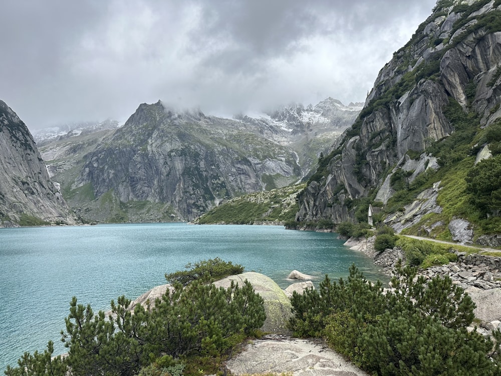 a large body of water surrounded by mountains