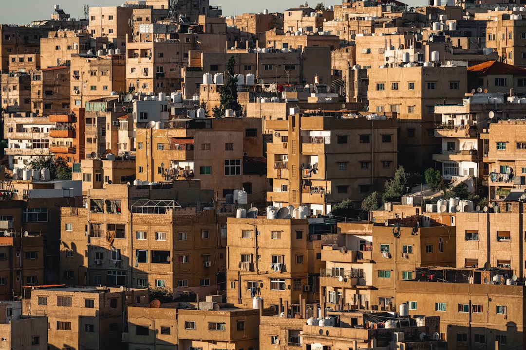 a large group of brown buildings in a city,