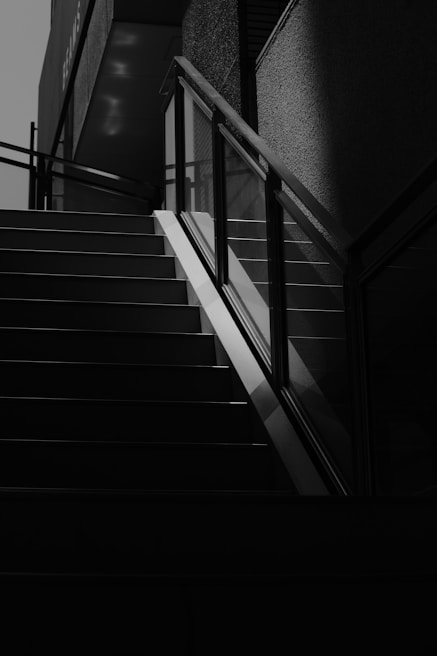 Close-up of elegant architectural details in a modern staircase with soft shadows