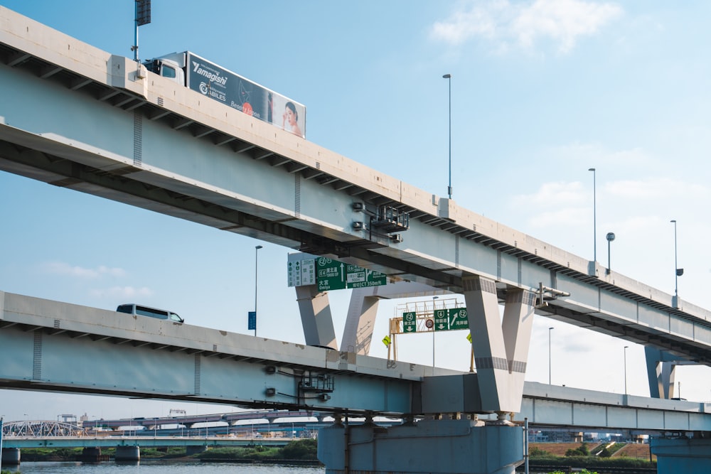 a highway overpass with a bus on it