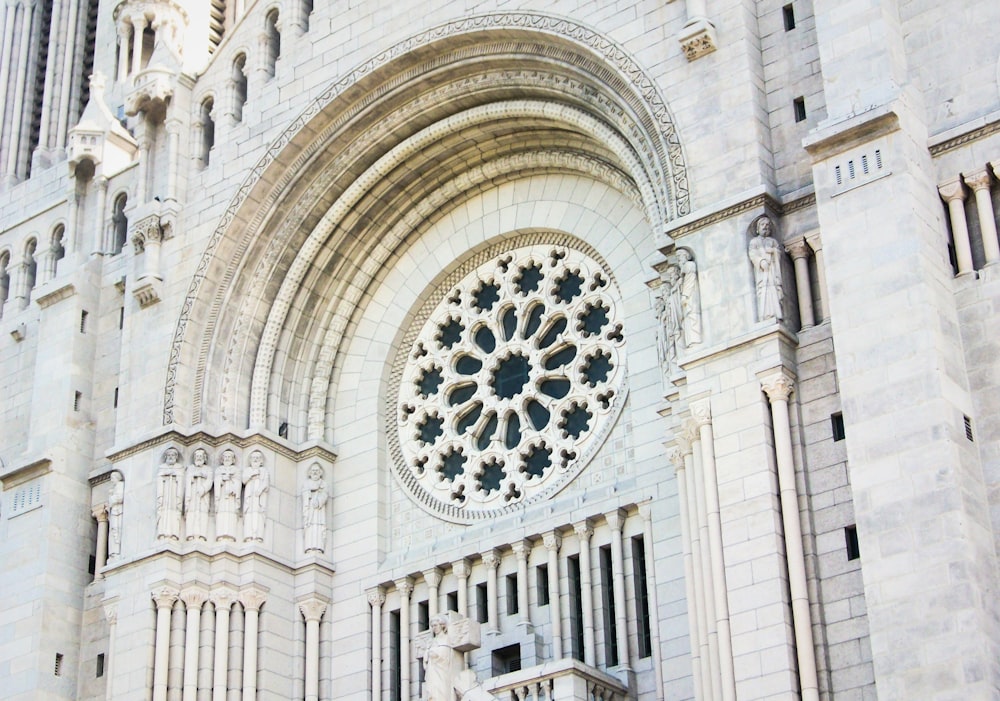 a large cathedral with a large circular window