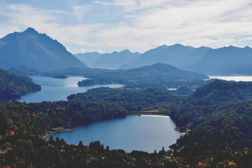 a view of a lake surrounded by mountains