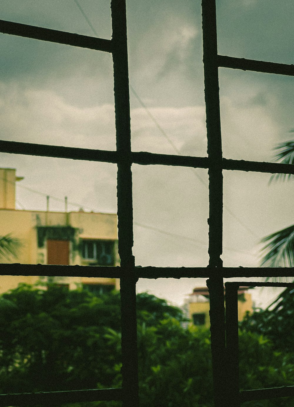 a view of a building through a window