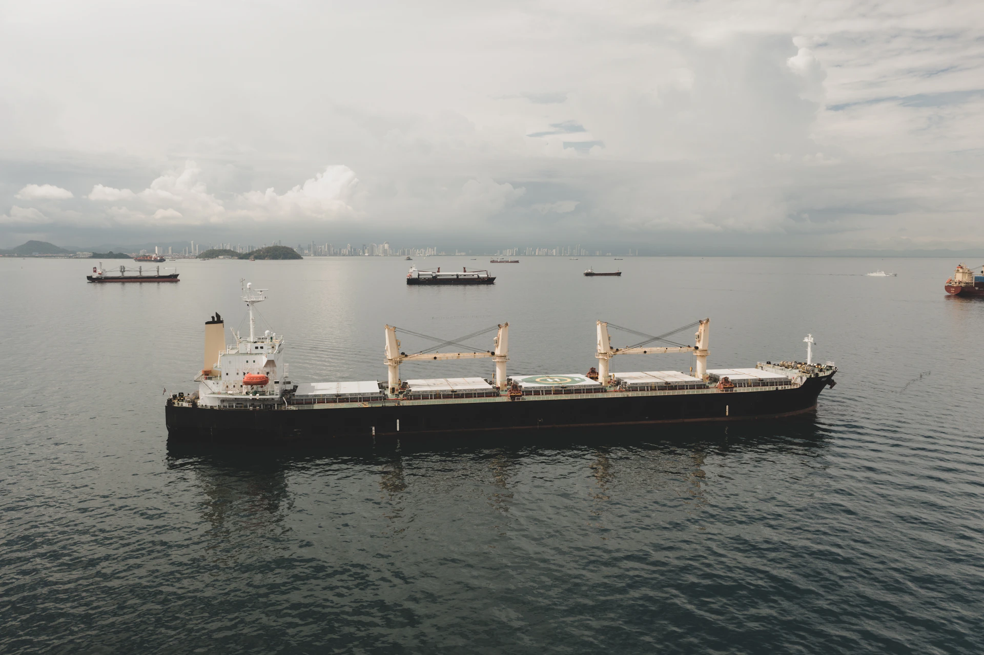 a large boat floating on top of a large body of water