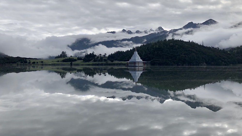 a large body of water surrounded by mountains