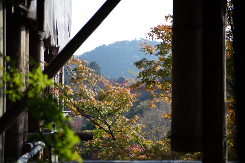 a view of a mountain through a window