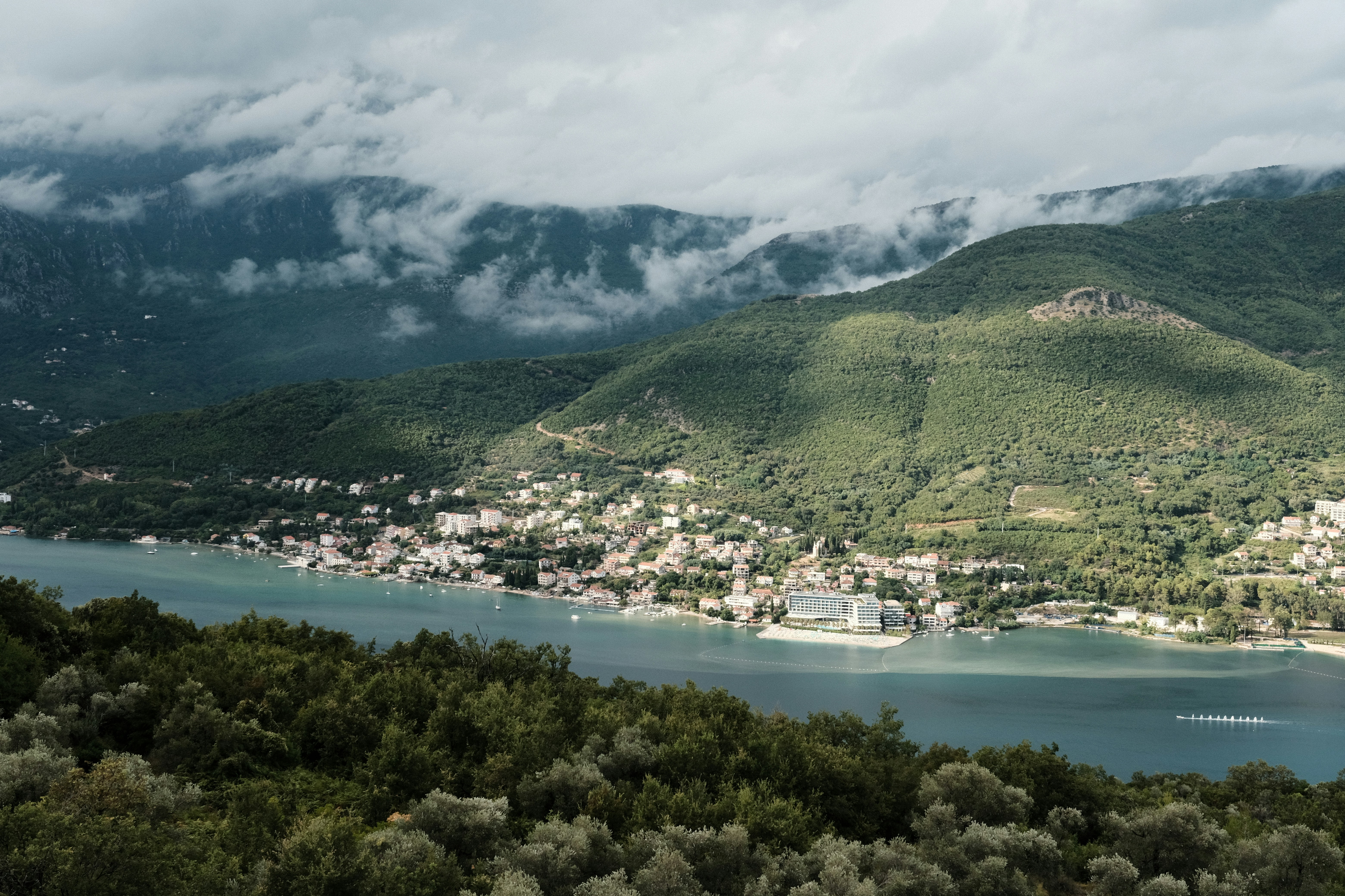 a scenic view of a town and a body of water, View on Herceg Novi