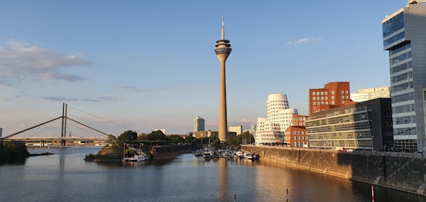 Düsseldorf Medienhafen waterfront with modern architecture