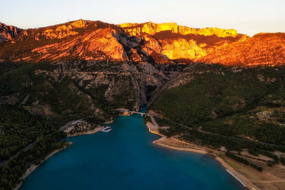 a large body of water surrounded by mountains