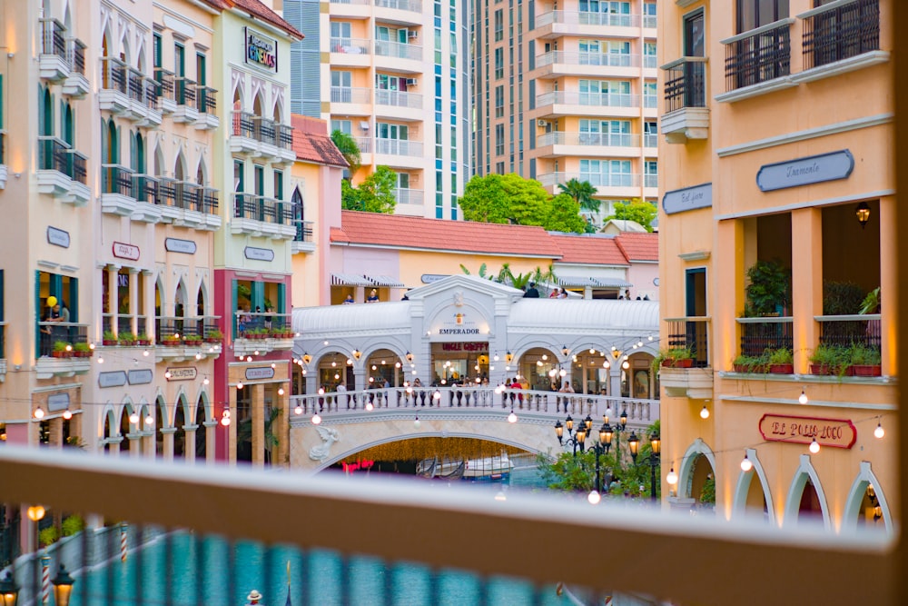 a view of a bridge over a river in a city