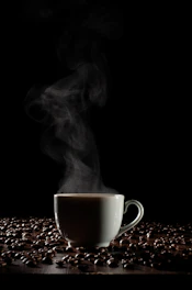A steaming cup of rich coffee in a rustic mug, set against a backdrop of dense jungle foliage.