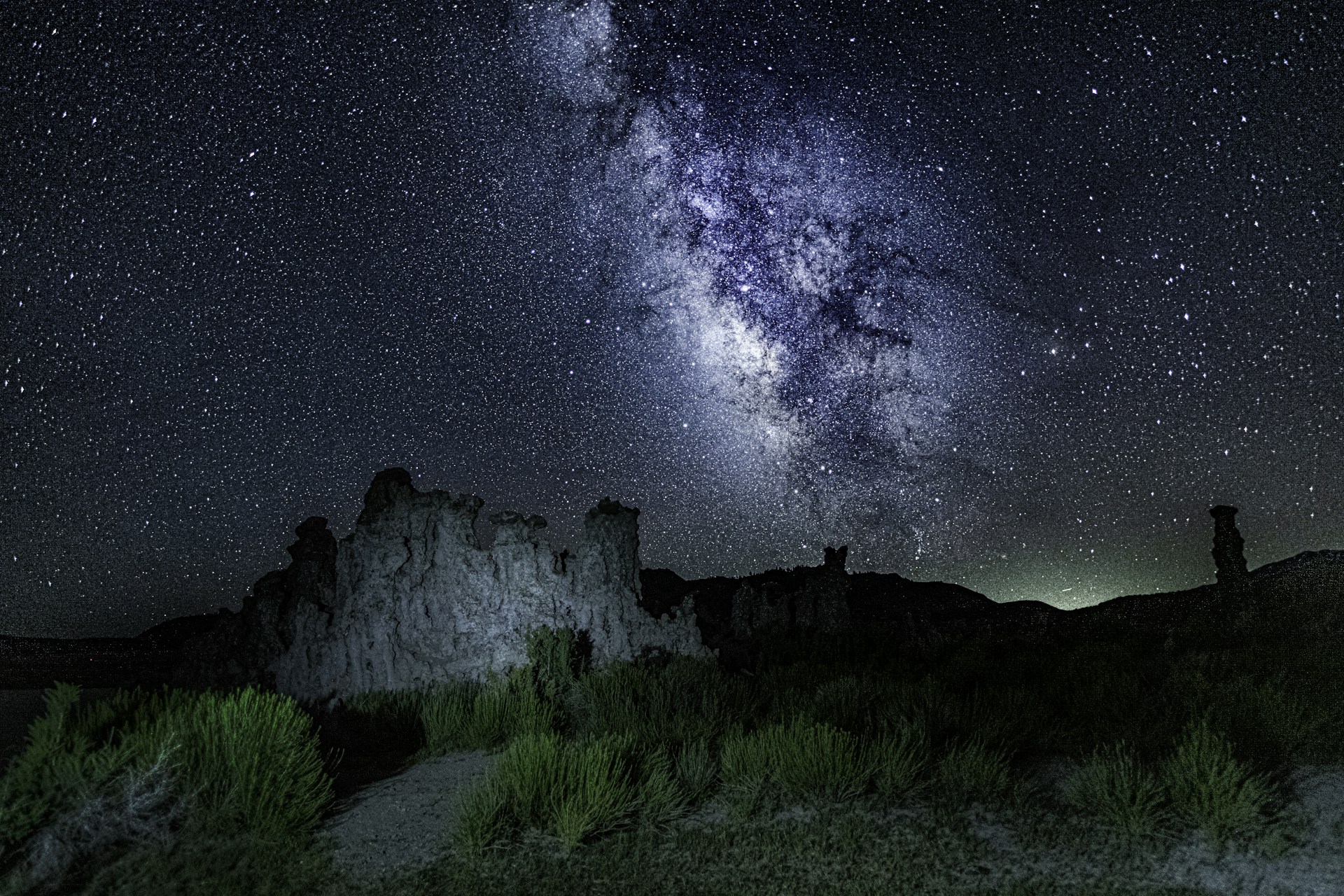 A stunning night sky filled with stars and the Milky Way, taken during a storm chase in a remote location.