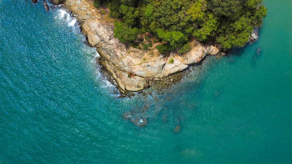 an aerial view of an island in the middle of the ocean