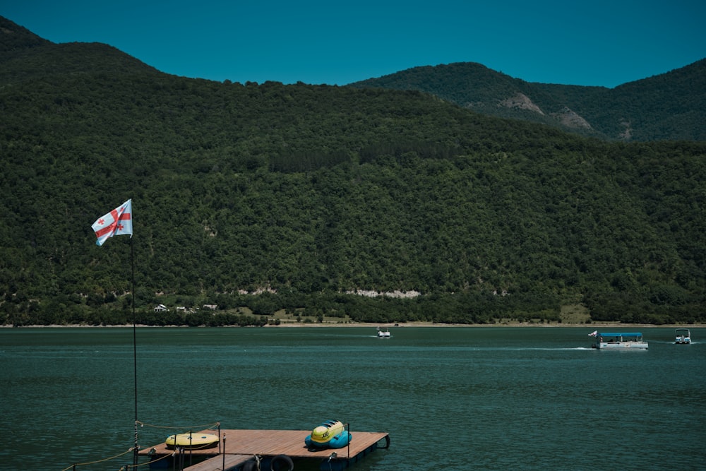 a boat floating on top of a large body of water