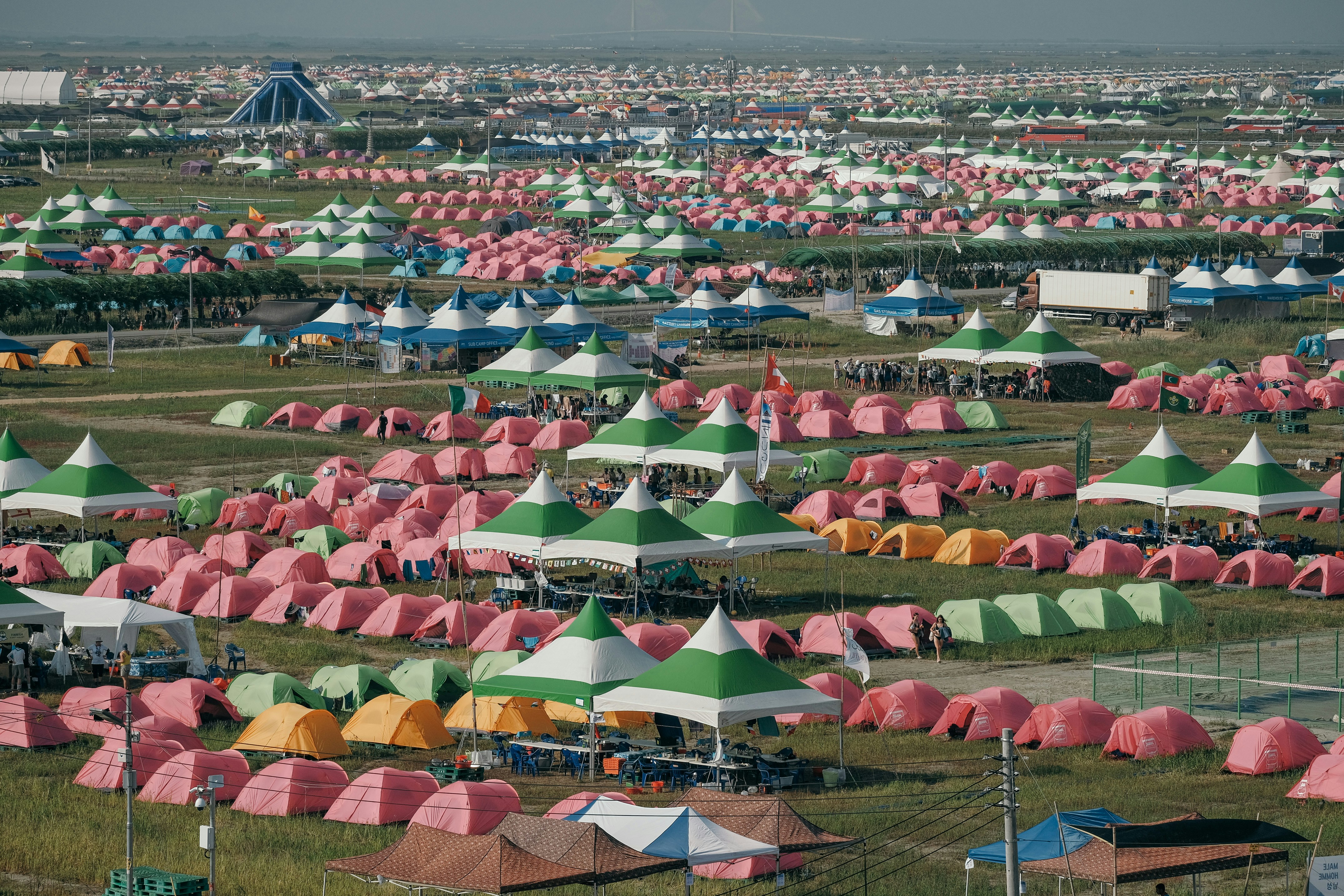a large field full of tents and tents