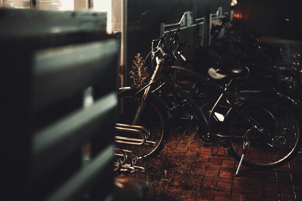 a couple of bikes parked next to each other