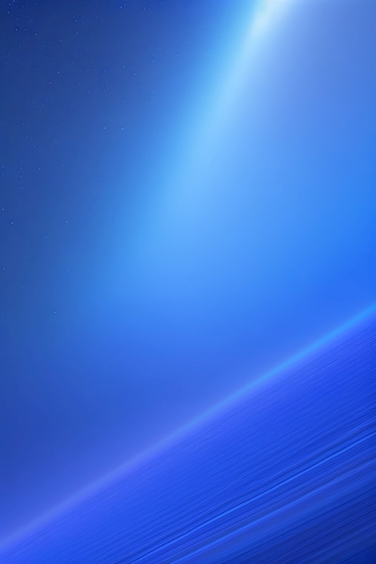 A gradient of deep to light blue tones creates a celestial or cosmic appearance, with an impression of a horizon formed by horizontal lines. The faint presence of stars enhances the otherworldly effect.
