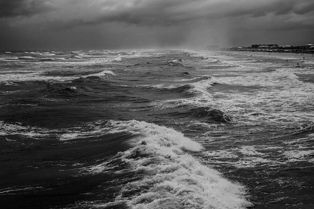 a black and white photo of the ocean