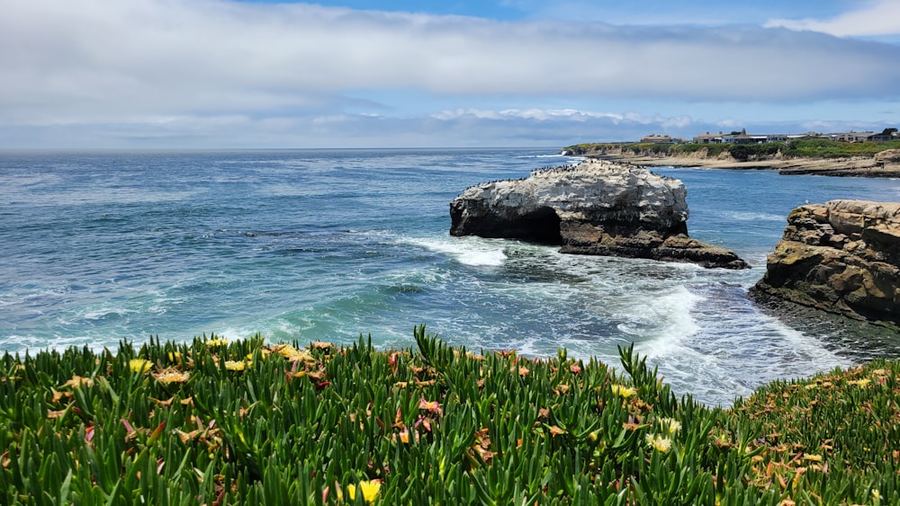 a view of the ocean from a cliff