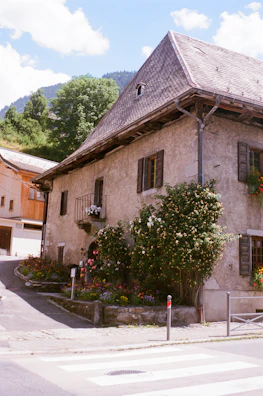 A traditional stone house with blooming flowers in Marmaris.