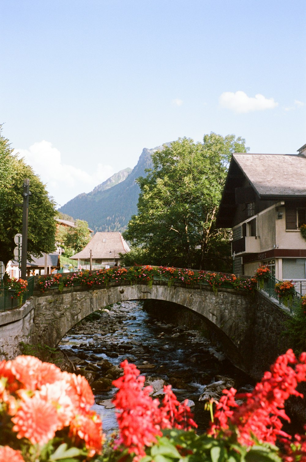 a river flowing through a lush green hillside