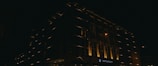 Night view of hotel exterior illuminated with soft lights