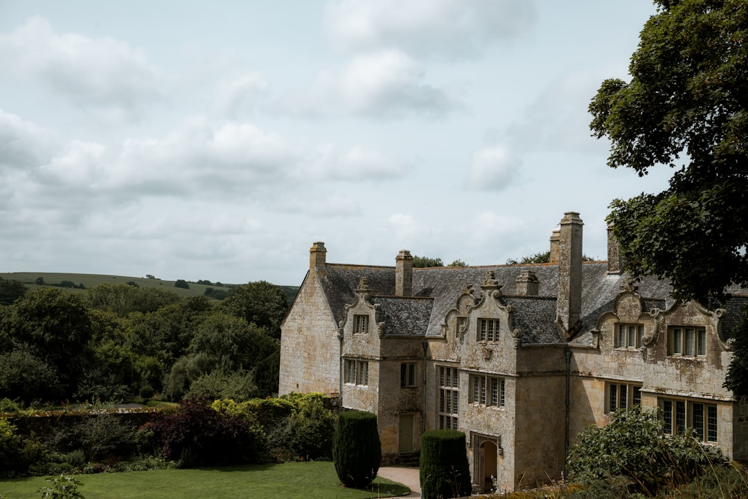 a large house with a lot of trees in front of it,
