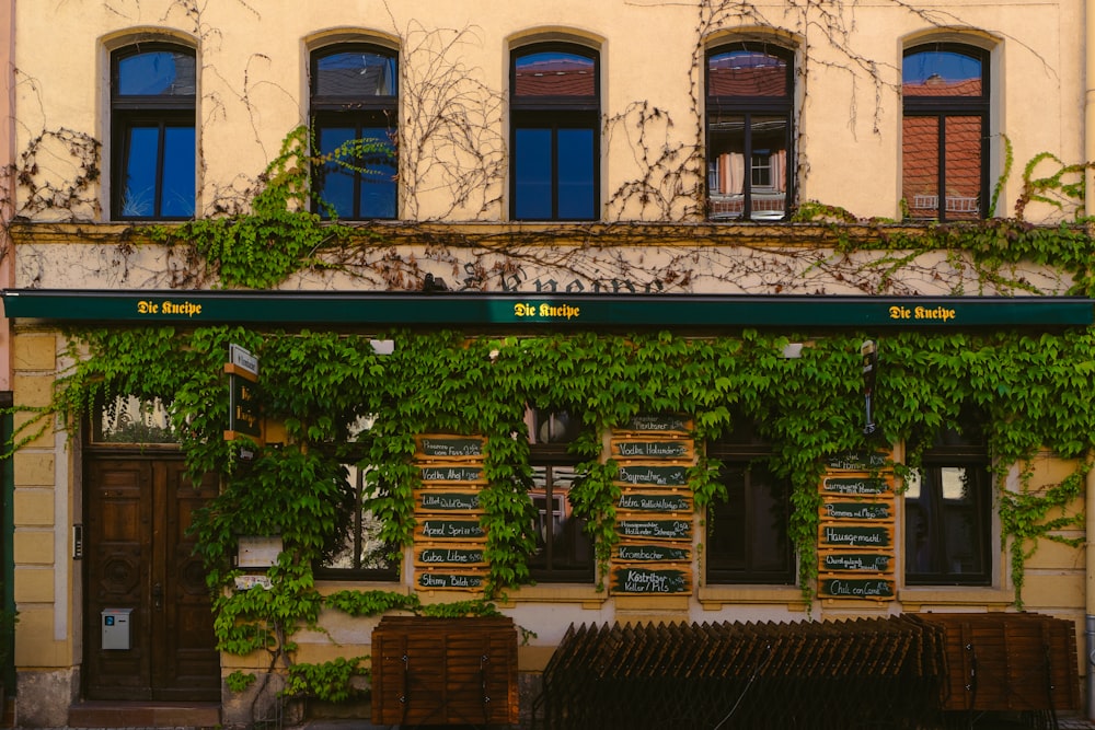 a building that has a bunch of plants growing on it