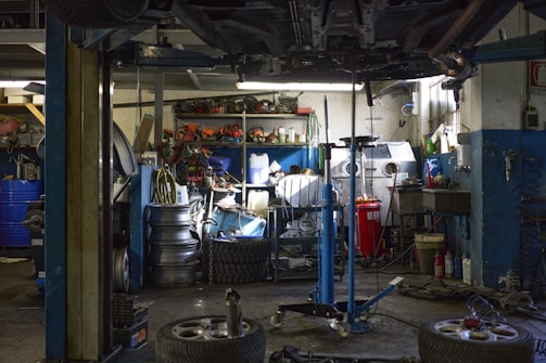 a garage filled with lots of different types of tires