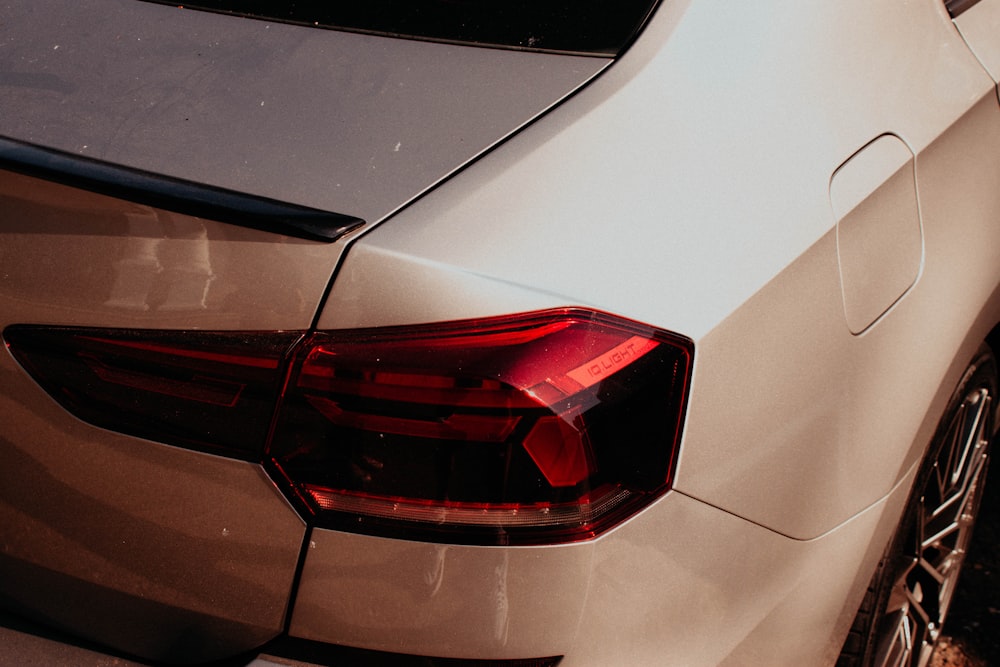 a close up of the tail lights of a car