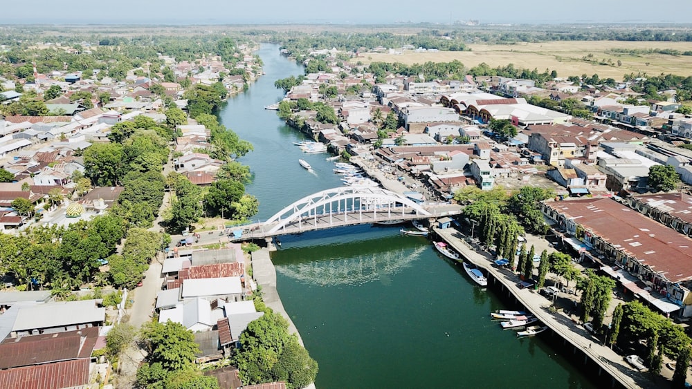 Un río que atraviesa una ciudad junto a un puente
