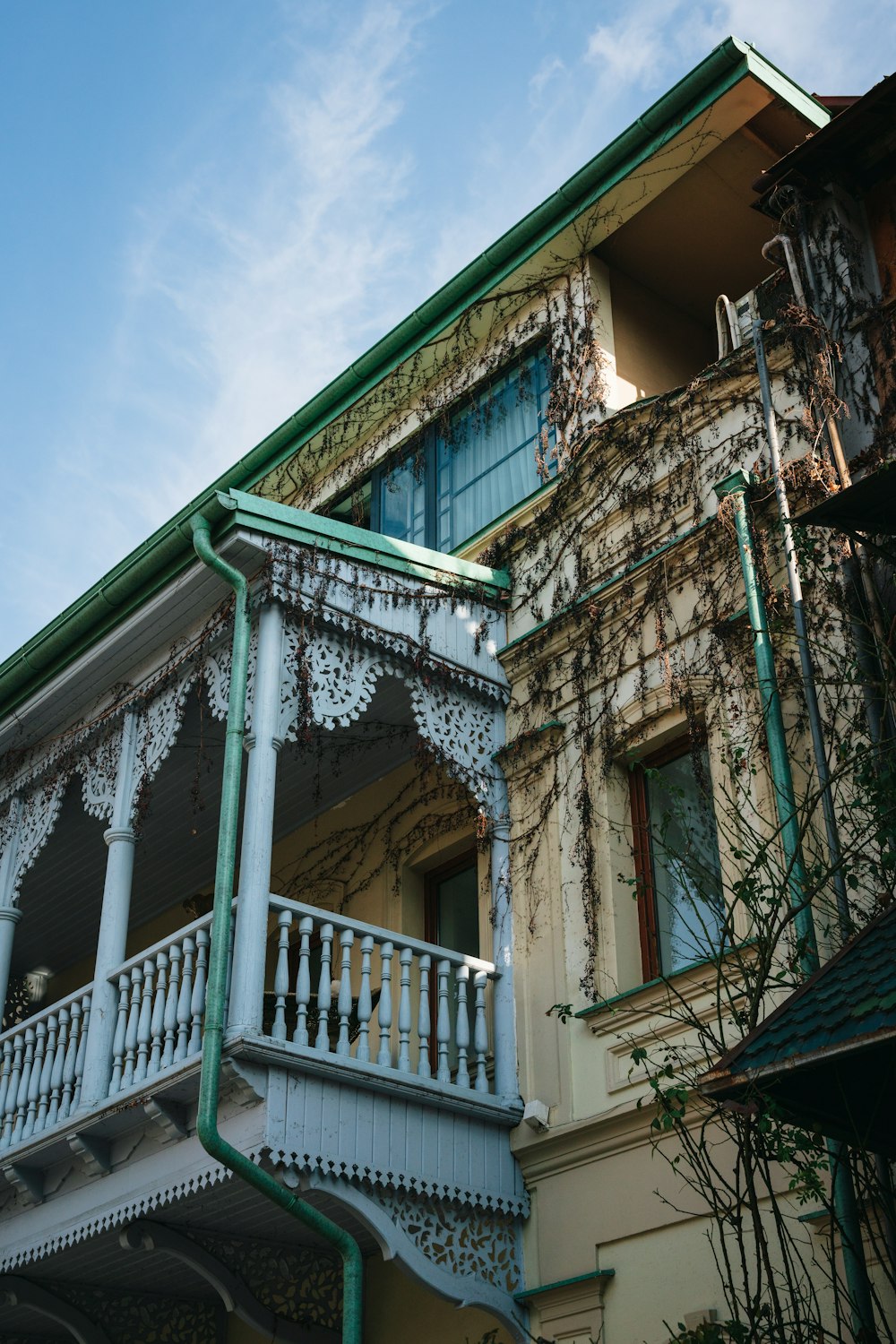 a balcony and balconies of an old building