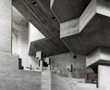 Interior shot showing brutalist-modern design with strong contrasts and negative space.