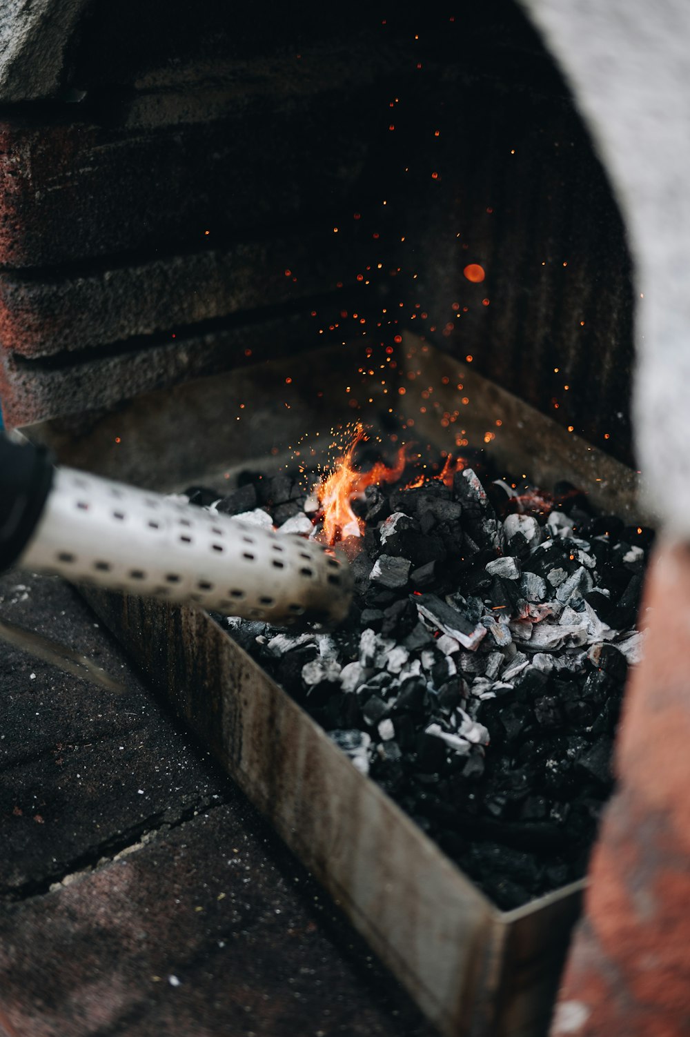 a close up of a fire in a brick oven