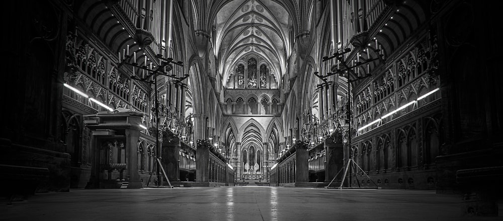 a black and white photo of a cathedral