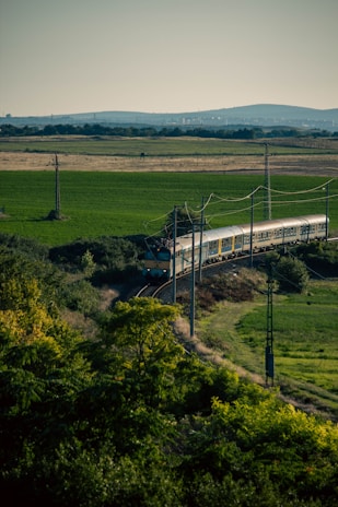 A train traveling through the scenic countryside of Europe.