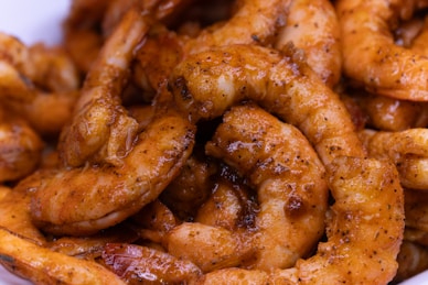 Close-up of succulent shrimp and crab ready for cooking
