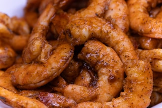 Close-up of succulent shrimp and crab ready for cooking