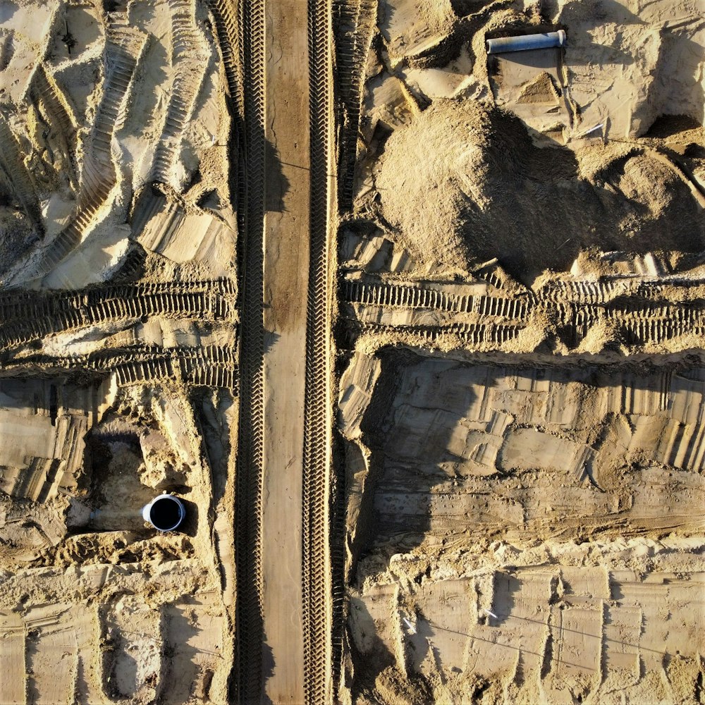 an aerial view of a construction site in the desert