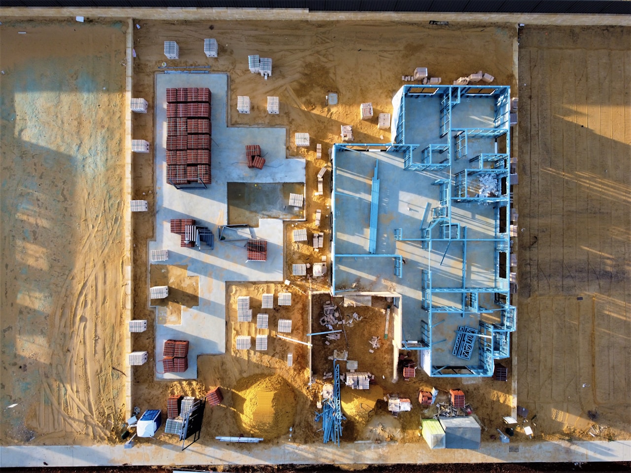 an aerial view of a building under construction