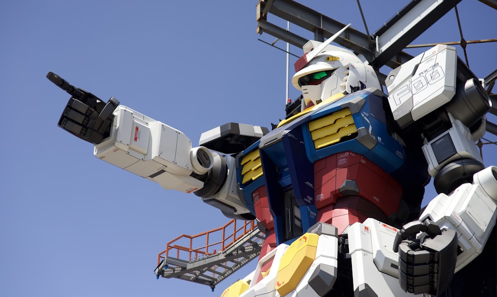 a giant robot that is standing in the air