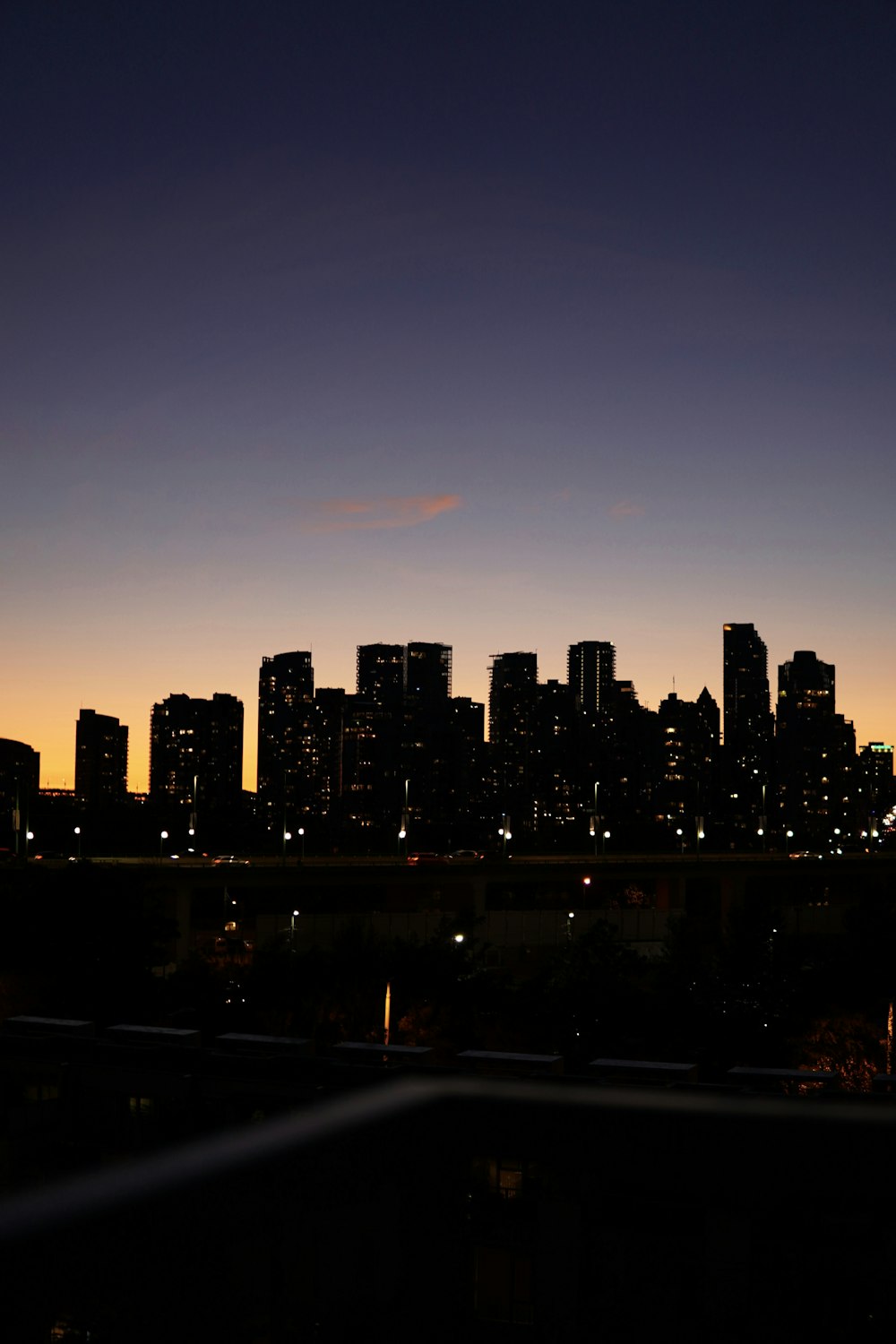 a view of a city skyline at night