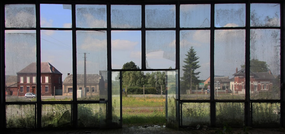 a view of a building through a window