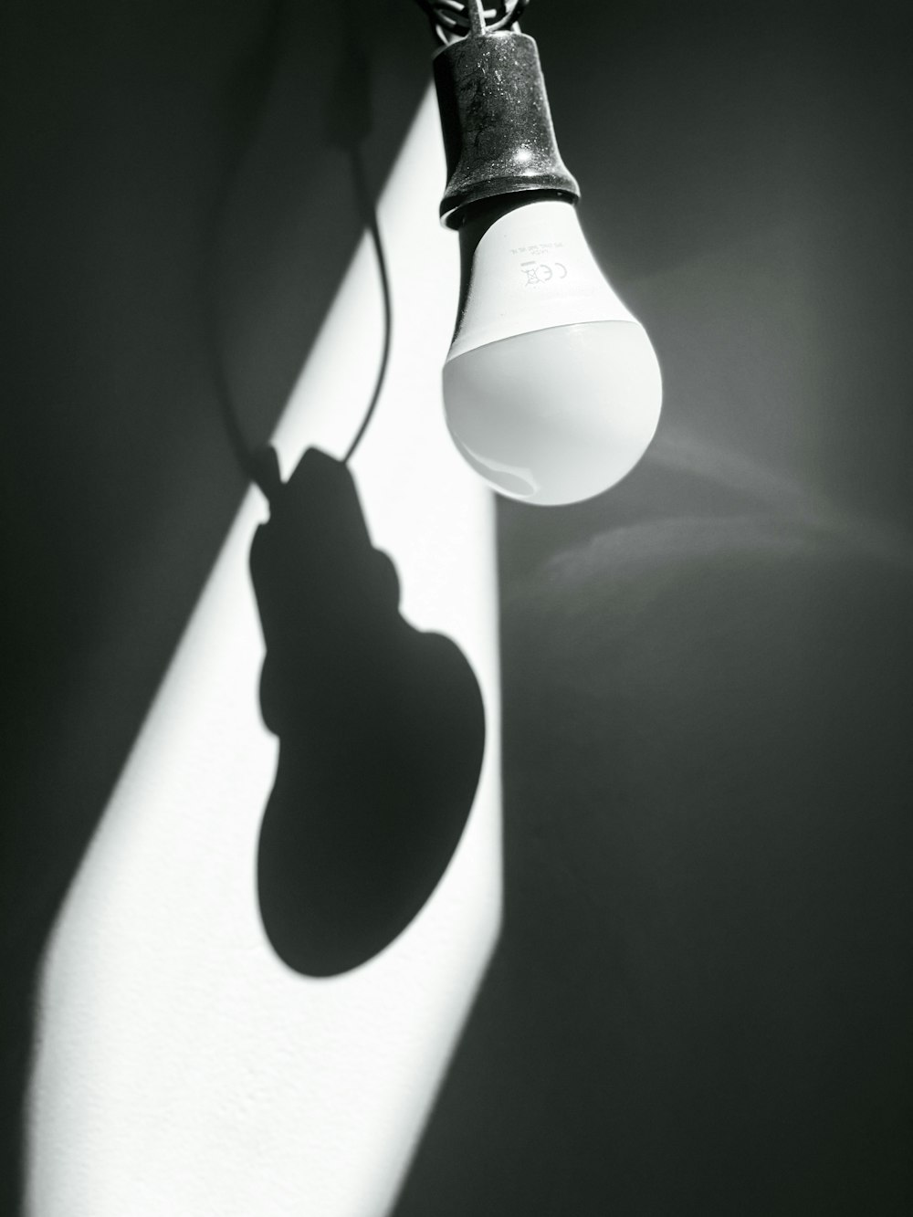 a light bulb casts a shadow on a wall