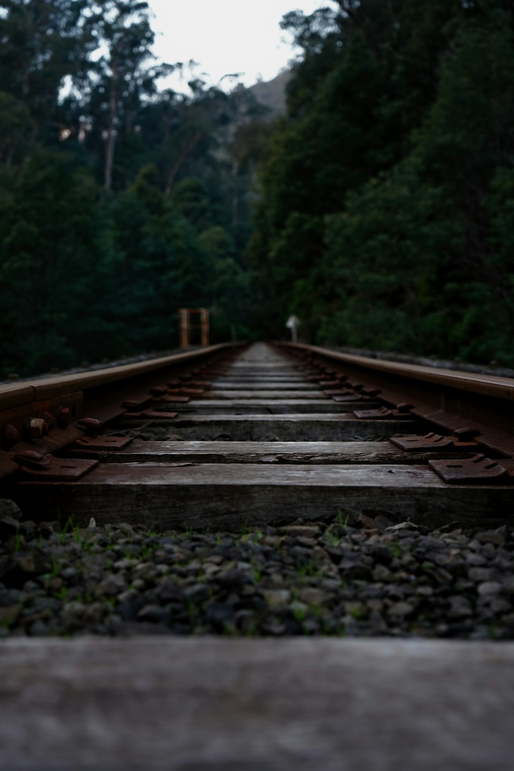 a train track with trees in the background