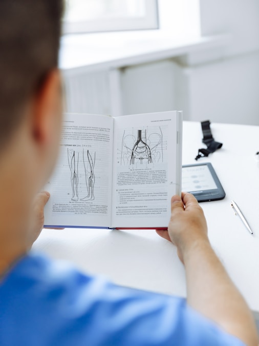 Doctor studying medical education material