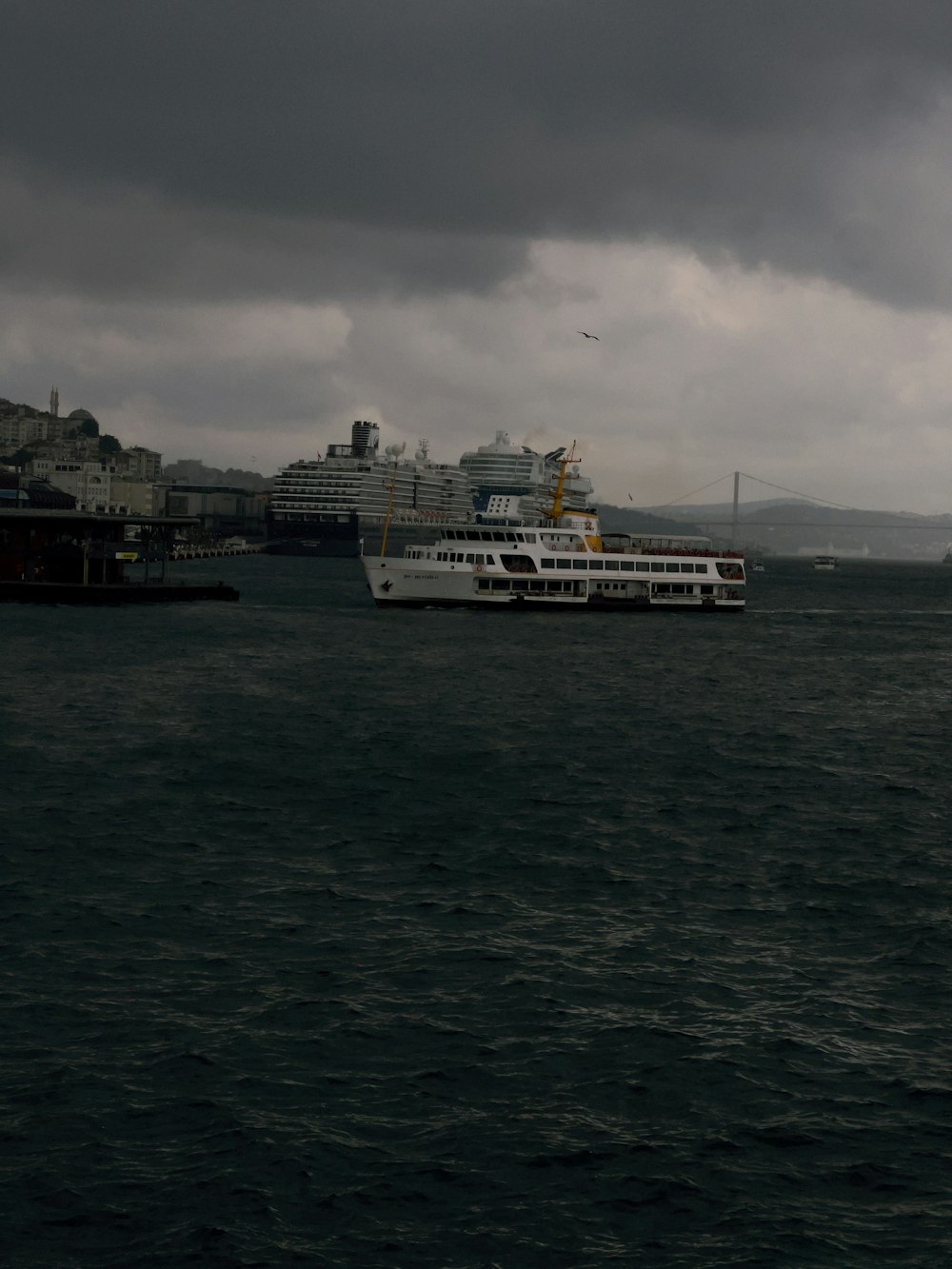 a large boat floating on top of a large body of water