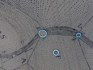 Abstract lines and dots suggesting data points and structural observation.
