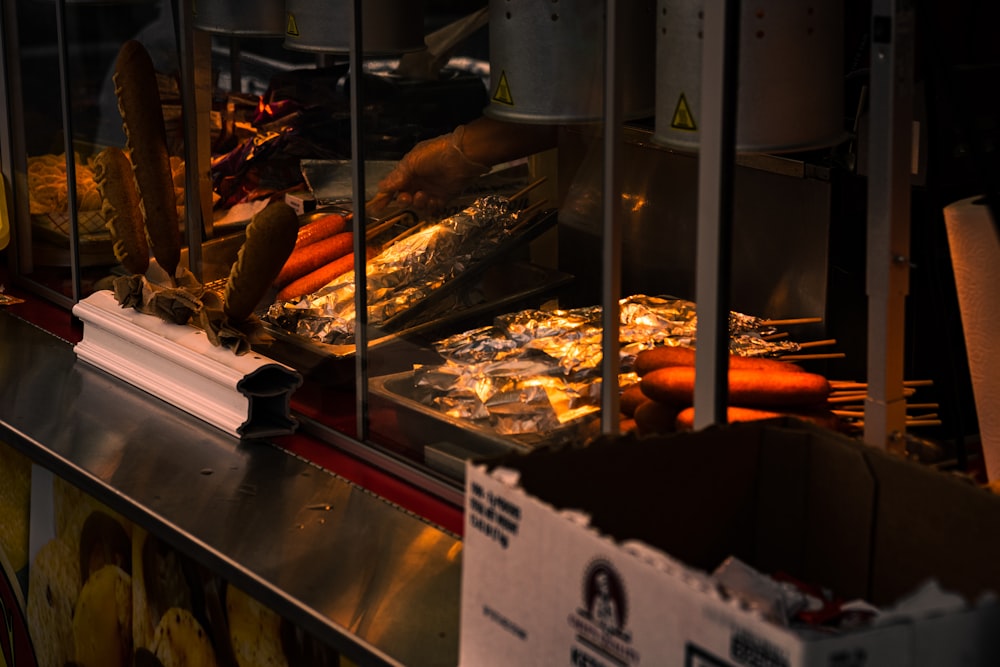 a bunch of food is being prepared in a kitchen