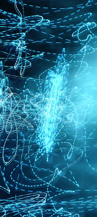 Abstract visualization of neural networks and knowledge graphs illuminated in blue tones